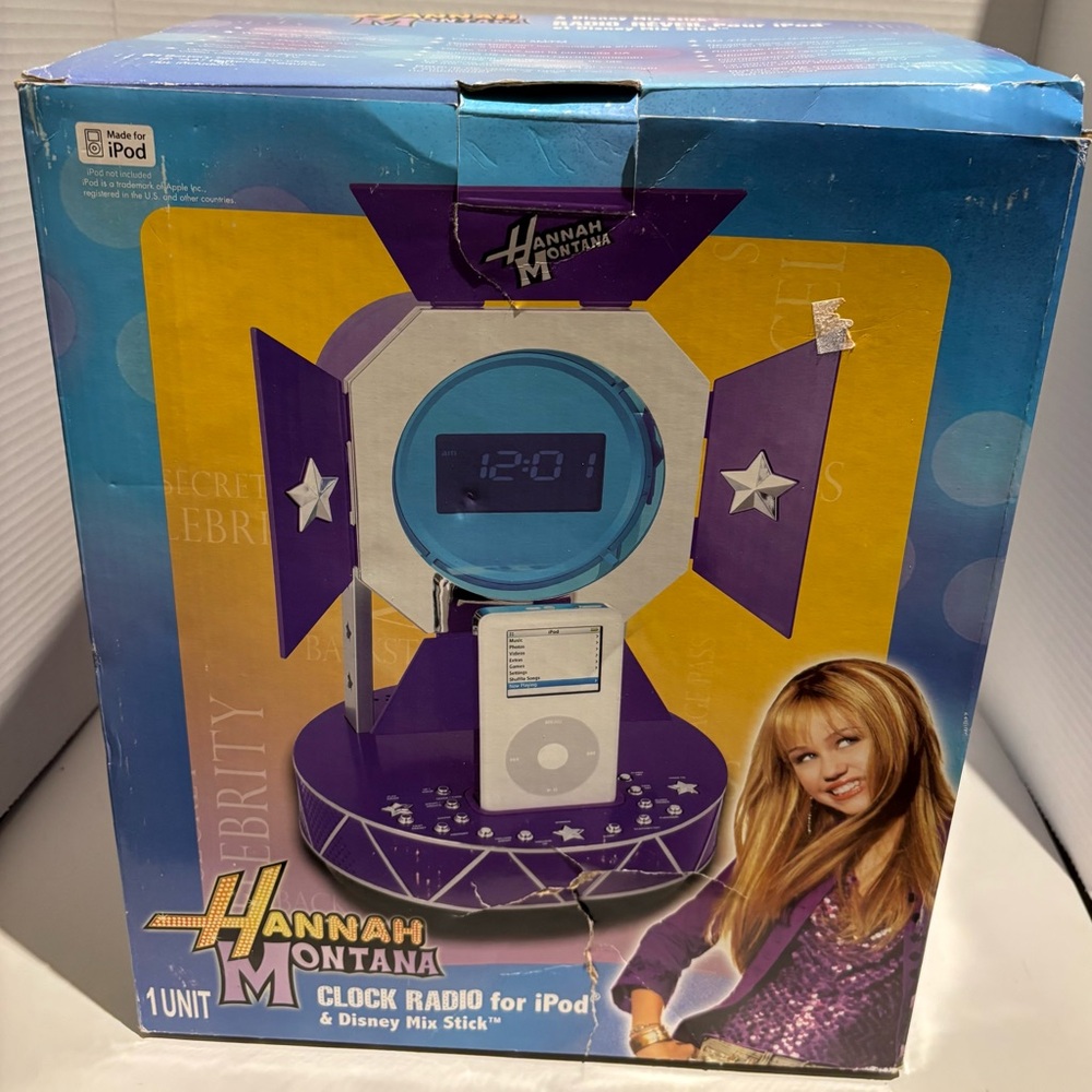 Vintage 2007 Hannah Montana Clock Radio With iPod Dock Disney NEW Open Box